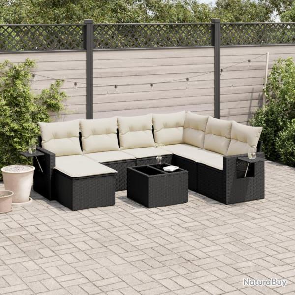 Salon de jardin 8 pcs avec coussins noir r�sine tress�e