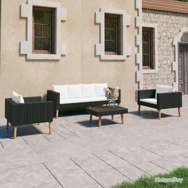 Salon de jardin 4 pcs avec coussins R�sine tress�e Noir