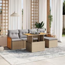Salon de jardin avec coussins 6 pcs beige r&eacute;sine tress&eacute;e