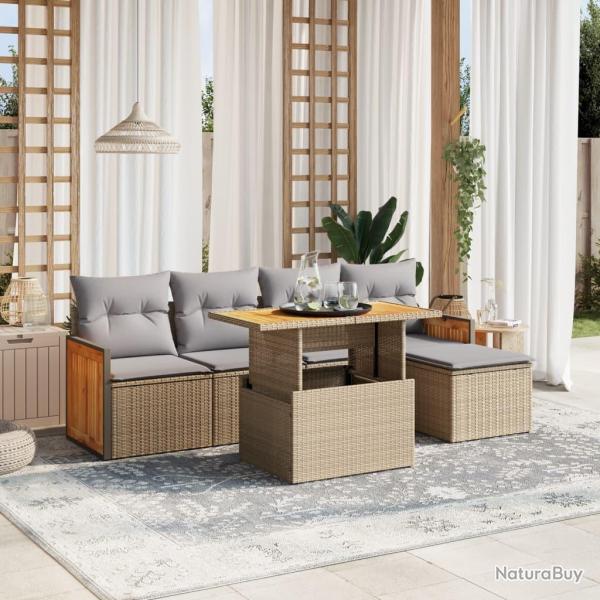 Salon de jardin avec coussins 6 pcs beige r�sine tress�e