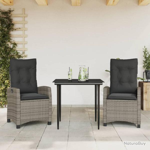 Ensemble � manger de jardin 3 pcs coussins gris r�sine tress�e