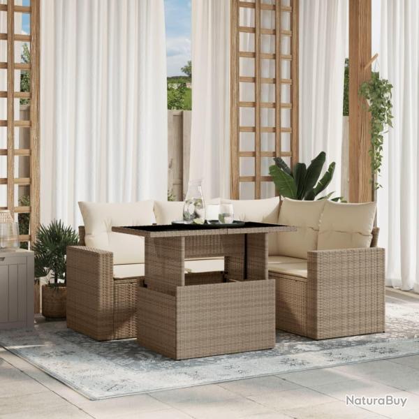 Salon de jardin avec coussins 5 pcs beige r�sine tress�e