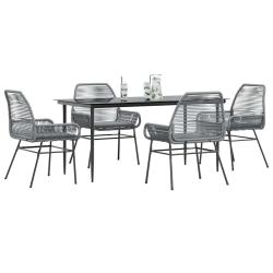 Ensemble &agrave; manger jardin coussins 5 pcs gris poly rotin verre