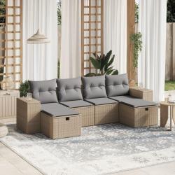 Salon de jardin avec coussins 6pcs m&eacute;lange beige r&eacute;sine tress&eacute;e