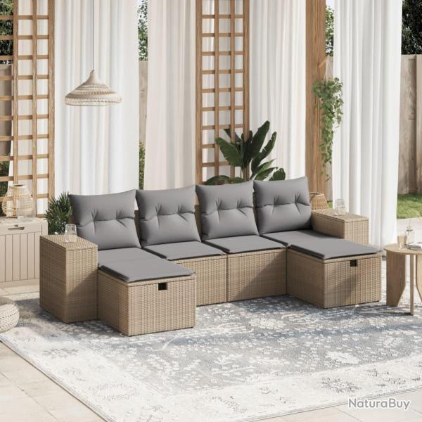 Salon de jardin avec coussins 6pcs m�lange beige r�sine tress�e