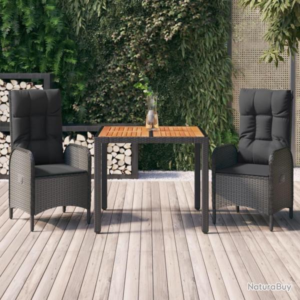 Ensemble � manger de jardin avec coussins 3 pcs Noir