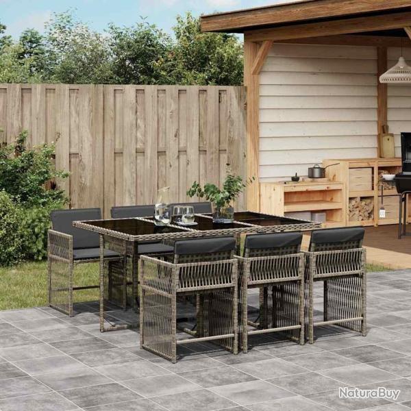 Ensemble  manger de jardin et coussins 7 pcs gris rotin