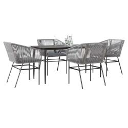 Ensemble &agrave; manger jardin coussins 5 pcs gris poly rotin verre
