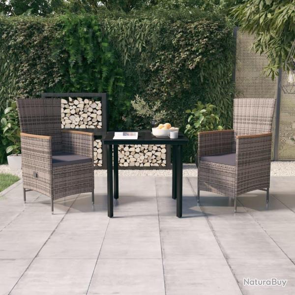 Ensemble � manger de jardin avec coussins 3 pcs Gris
