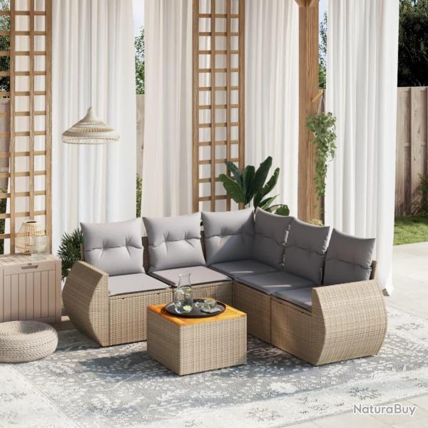 Salon de jardin avec coussins 6 pcs beige r�sine tress�e