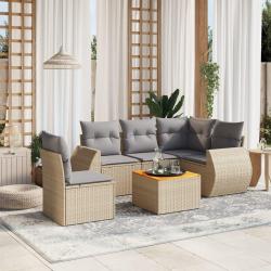 Salon de jardin avec coussins 6 pcs beige r&eacute;sine tress&eacute;e