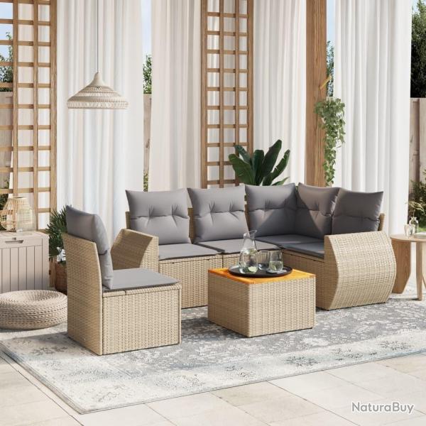 Salon de jardin avec coussins 6 pcs beige r�sine tress�e
