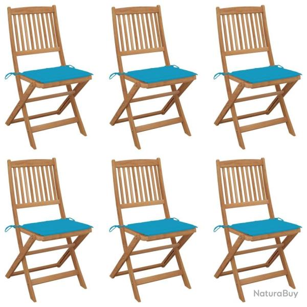 Chaises pliables de jardin lot de 6 avec coussins Bois d'acacia