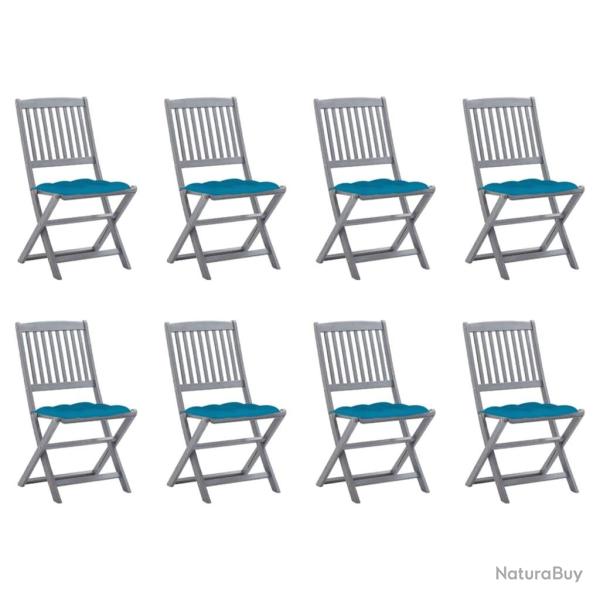 Chaises pliables d'extrieur lot de 8 et coussins Bois d'acacia