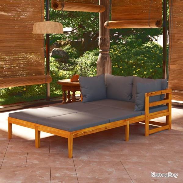 Chaises longues coussins gris fonc� lot de 2 Bois acacia solide