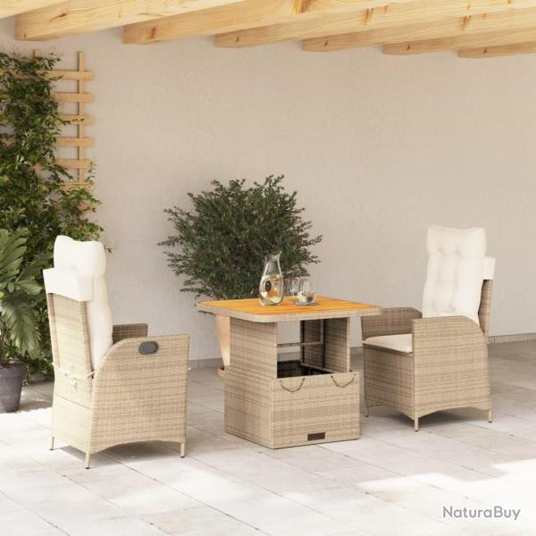 Ensemble � manger de jardin et coussins 3 pcs Beige poly rotin