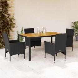 Ensemble &agrave; manger de jardin et coussins 5 pcs noir rotin acacia