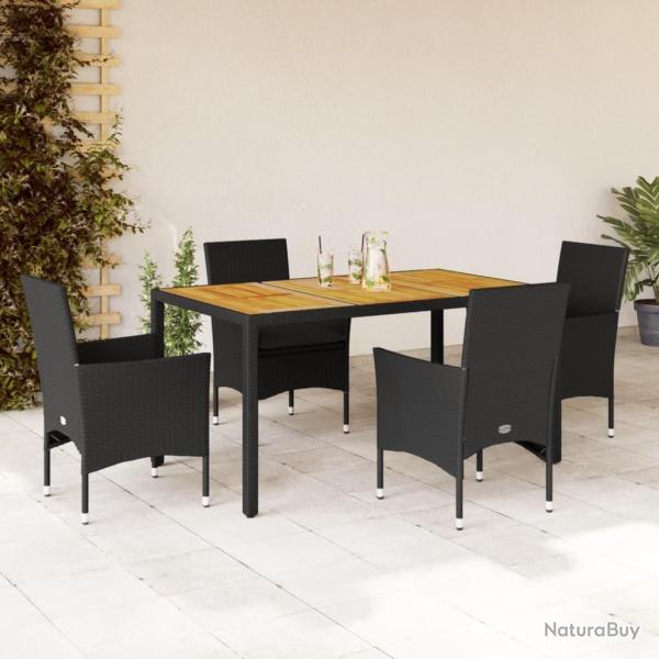 Ensemble � manger de jardin et coussins 5 pcs noir rotin acacia