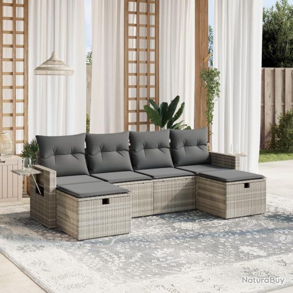 Salon de jardin 6 pcs avec coussins gris clair r�sine tress�e
