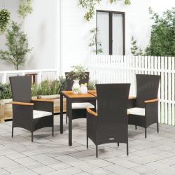 Ensemble &agrave; manger de jardin coussins 5pcs Noir R&eacute;sine tress&eacute;e