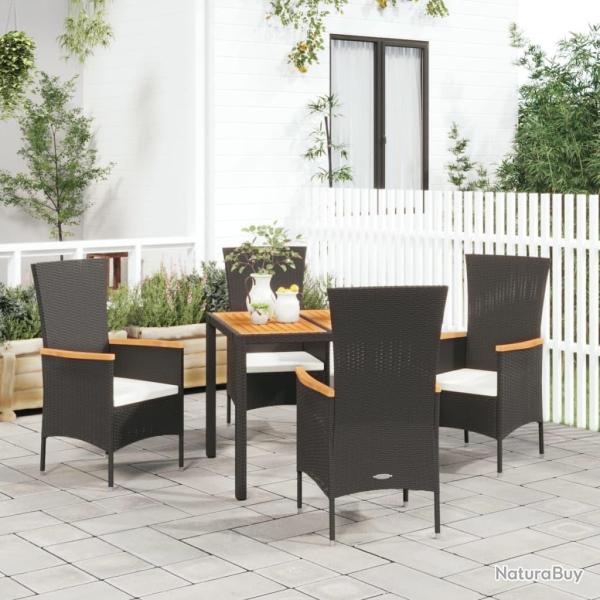 Ensemble � manger de jardin coussins 5pcs Noir R�sine tress�e