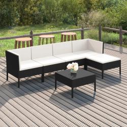 Salon de jardin 6 pcs avec coussins r&eacute;sine tress&eacute;e noir
