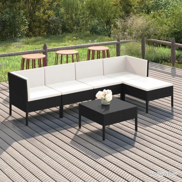 Salon de jardin 6 pcs avec coussins r�sine tress�e noir
