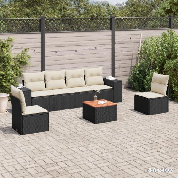 Salon de jardin 7 pcs avec coussins noir r�sine tress�e