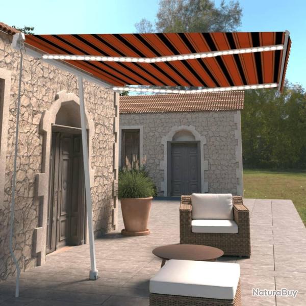 Auvent manuel rtractable avec LED 300x250 cm Orange et marron