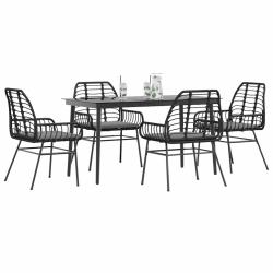 Ensemble &agrave; manger de jardin et coussins 5 pcs noir rotin verre