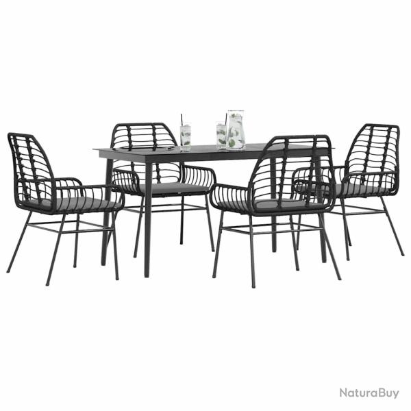 Ensemble � manger de jardin et coussins 5 pcs noir rotin verre