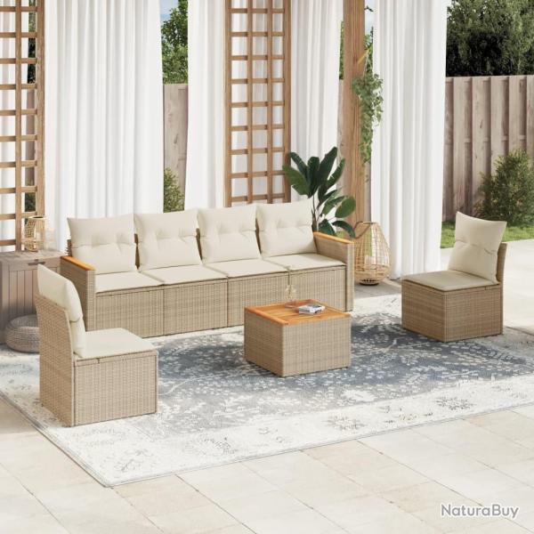 Salon de jardin avec coussins 7 pcs beige r�sine tress�e