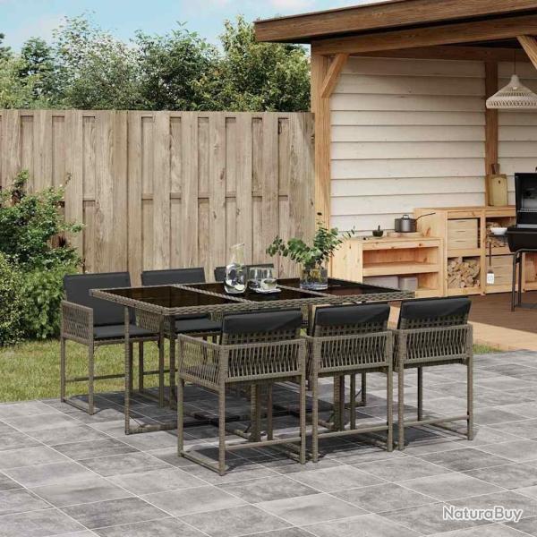 Ensemble � manger de jardin et coussins 7 pcs gris rotin