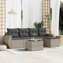 Salon de jardin 6 pcs avec coussins gris clair r&eacute;sine tress&eacute;e