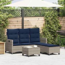 Salon de jardin 3 pcs avec coussins forme L gris r&eacute;sine tress&eacute;e