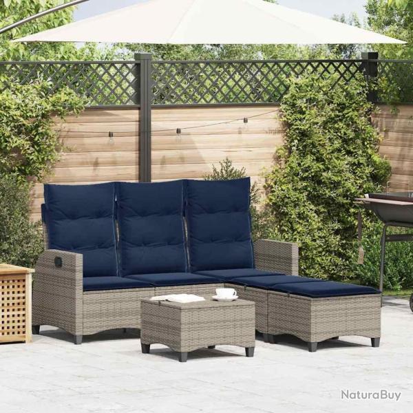 Salon de jardin 3 pcs avec coussins forme L gris r�sine tress�e