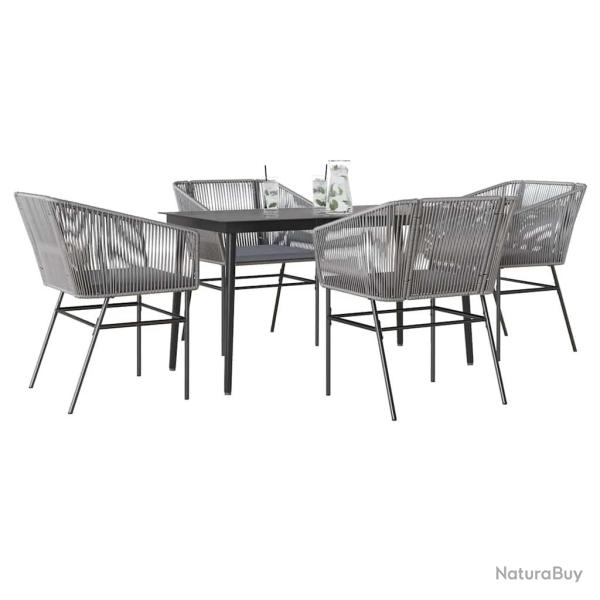 Ensemble � manger jardin coussins 5 pcs gris poly rotin verre