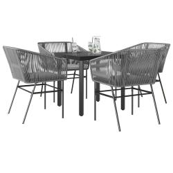 Ensemble &agrave; manger jardin coussins 5 pcs gris poly rotin verre