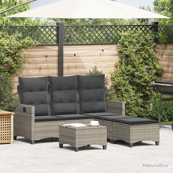 Salon de jardin 3 pcs avec coussins forme L gris r�sine tress�e