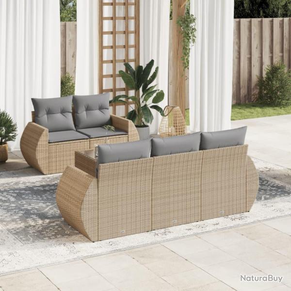 Salon de jardin avec coussins 6 pcs beige r�sine tress�e