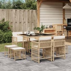 Ensemble &agrave; manger de jardin et coussins 9 pcs beige Poly rotin