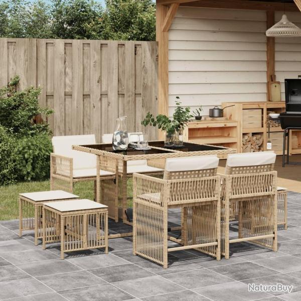 Ensemble � manger de jardin et coussins 9 pcs beige Poly rotin