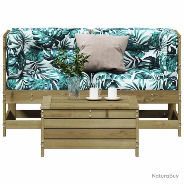 Salon de jardin 3 pcs avec coussins bois de pin impr�gn�