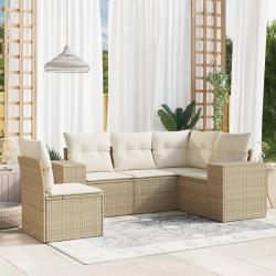 Salon de jardin avec coussins 5 pcs beige r&eacute;sine tress&eacute;e