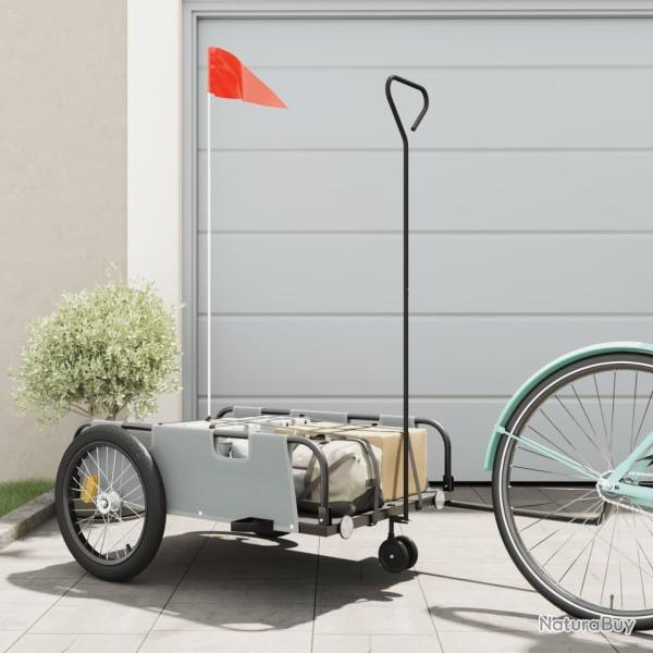 Remorque de v�lo gris et noir tissu oxford et fer