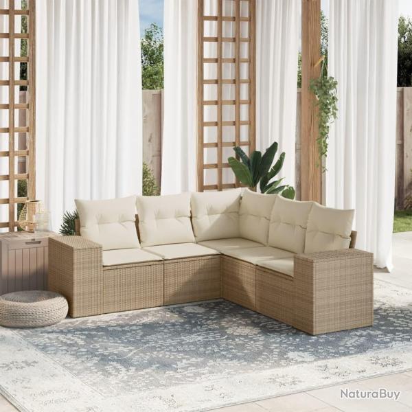 Salon de jardin avec coussins 5 pcs beige r�sine tress�e