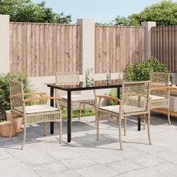 Ensemble &agrave; manger de jardin avec coussins 5pcs Beige poly rotin