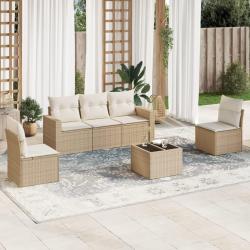 Salon de jardin avec coussins 6 pcs beige r&eacute;sine tress&eacute;e