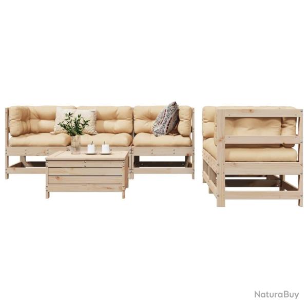 Salon de jardin 6 pcs bois de pin massif