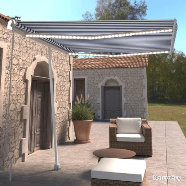 Auvent manuel r�tractable avec LED 300x250 cm Bleu et blanc